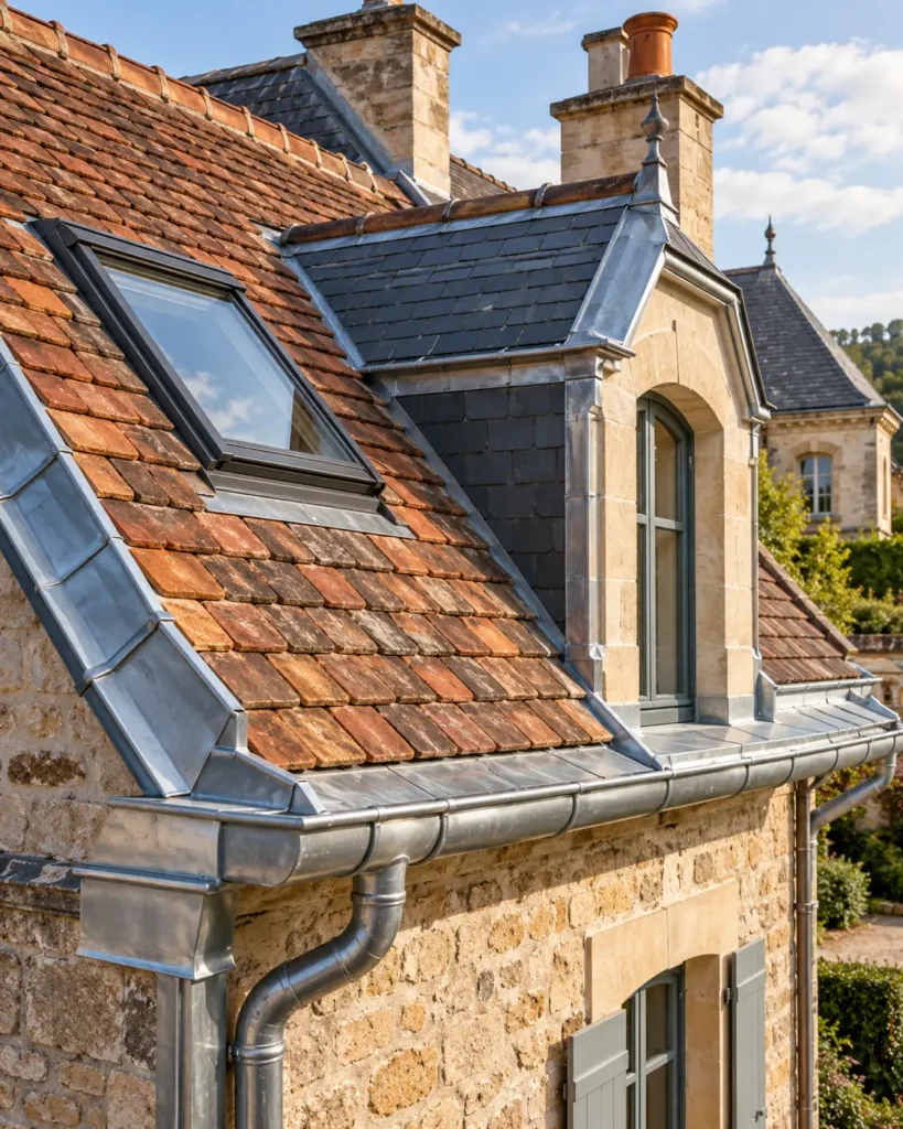 Toitures anciennes en pierre et zinc